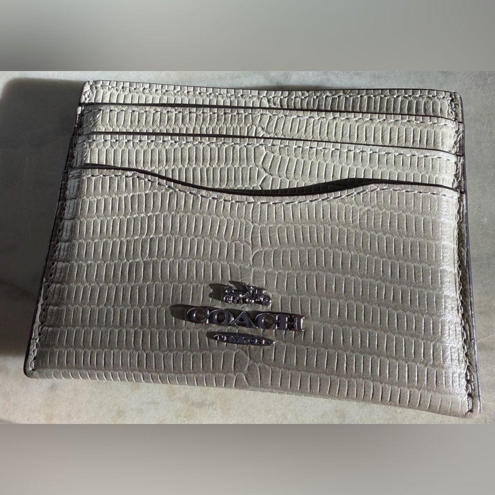 Coach Cream and Brown Embossed Card Holder
